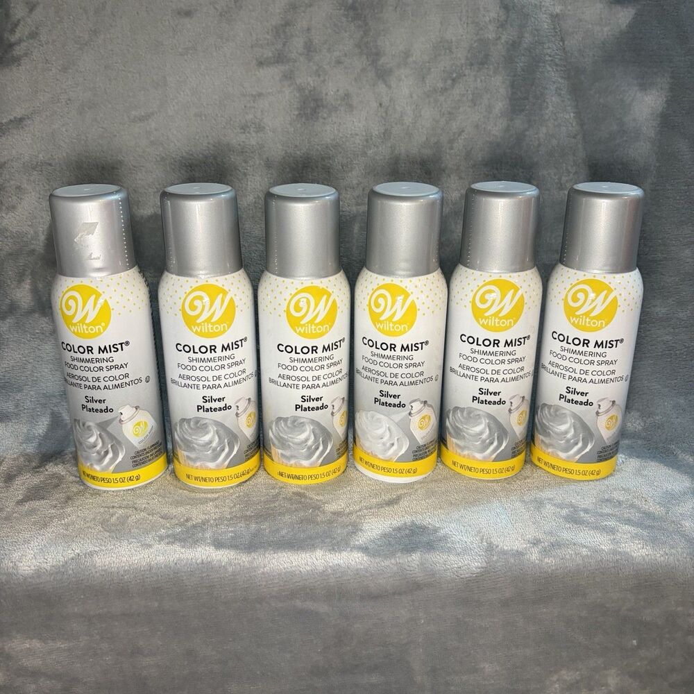6 WILTON 1.5 Silver  COLOR MIST FOOD SPARY Baking HOLIDAY WEDDING CAKES cupcake